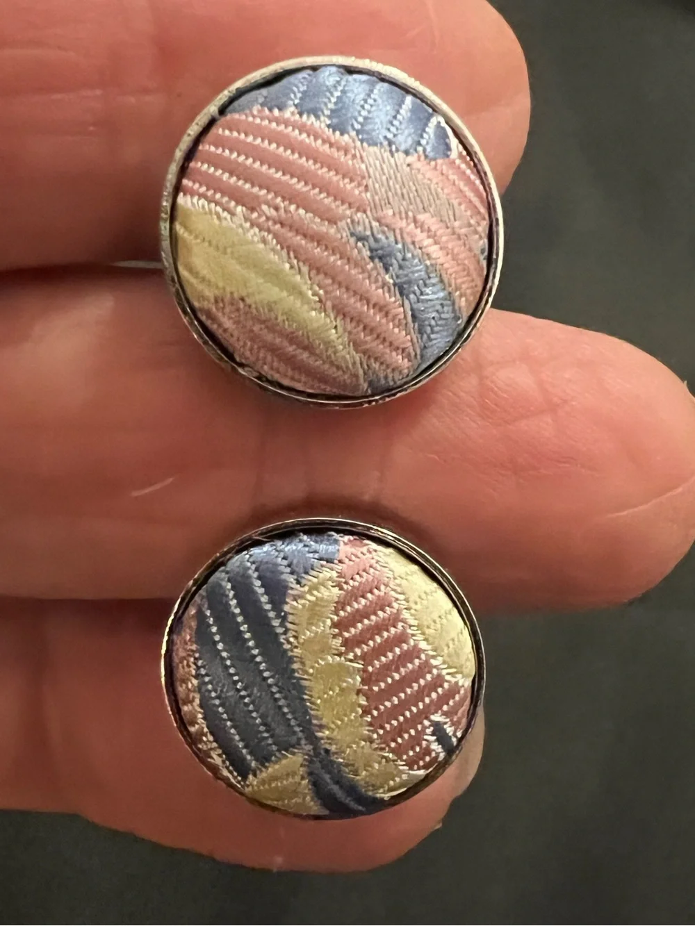 Round Pastel Embroidered Button cuff links - Pink, Blue, Cream